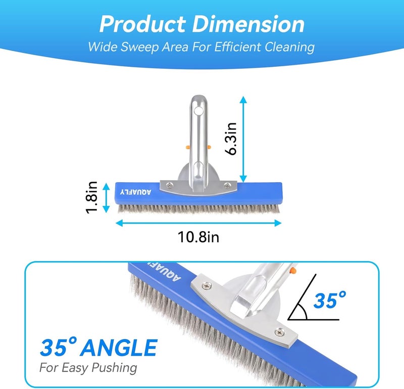 AQUAFLY 10-Inch Stainless Steel Pool Brush - Heavy Duty Pool Cleaning Brush for Concrete & Gunite Pools, Deep Cleaning Tool for Walls & Floors - Durable Wire Bristle Brush Head - Image 2